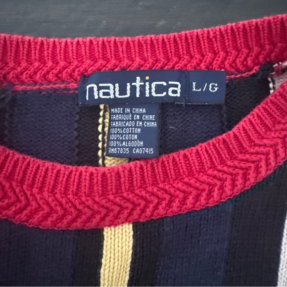 Vintage 90s Nautica Striped Sweater Mens Large Oversized Colorblock Preppy - Picture 3 of 6